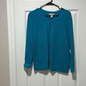 Banana Republic Womens Textured Button Down Aquarium Blue Sweater L